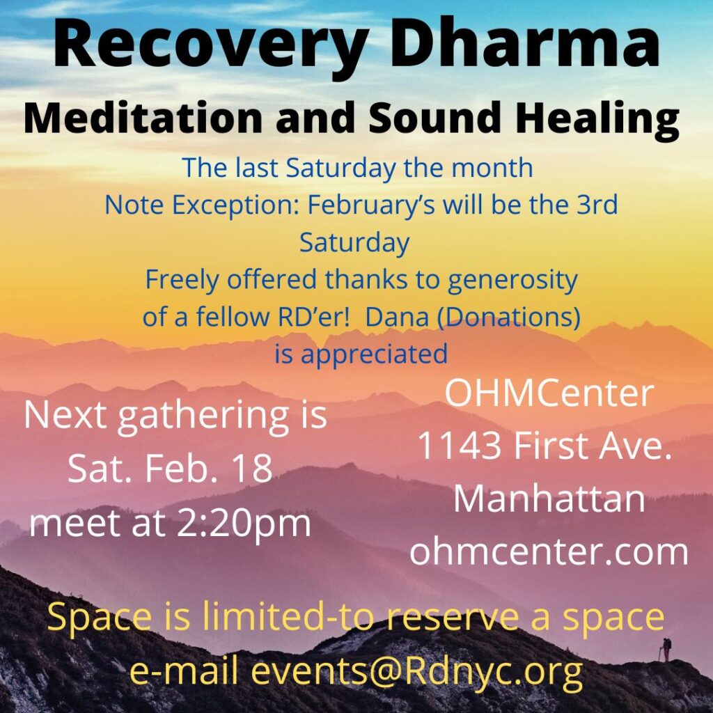 RDNYC Meditation and Sound Healing, 3rd Saturday Feb 18th